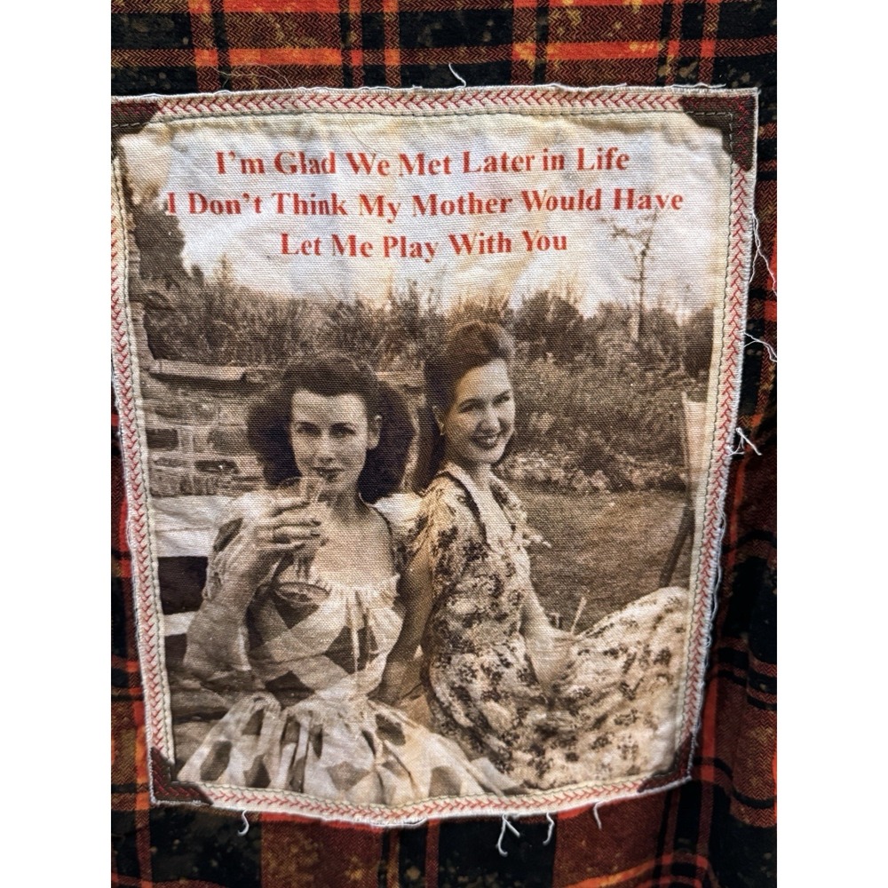 Angry Minnow Brushed Flannel Acid Splatter Red Plaid Size Small Met Later Life - Picture 4 of 10